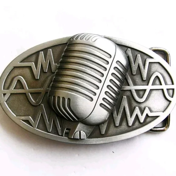 New Vintage style microphone singer belt buckle approx. 3.75\